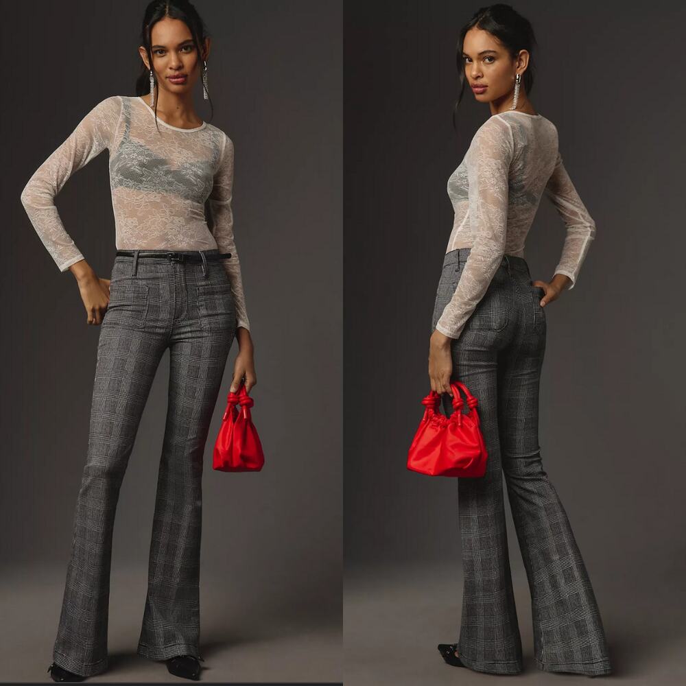 New FRAME Le Bardot Gray and Black High-Rise Flare Jeans - 30 waist
